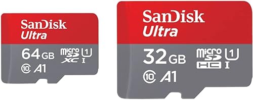 SanDisk Tarjeta de memoria Ultra microSDHC UHS-I de 64 GB con adaptador y tarjeta de memoria Ultra microSDHC UHS-I de 32 GB con adaptador - 120 MBs