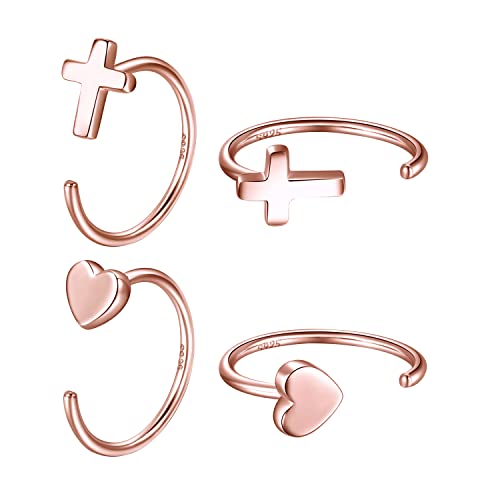Image of CHIC & ARTSY 925 Sterling Silver Half Hoop Earrings for Women, Small Huggie Hoops Set with Ball Bar Star Moon Cross & Pearl, Lightweight Comfort Fit Everyday & Sleep Earrings