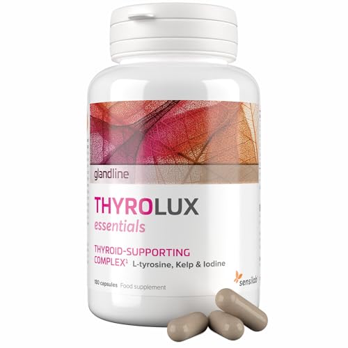 L Tyrosine 200 mg – Capsules de Zinc, Selenium, Iode et Manganese – 180 Gélules pour 180 Jours – Thyroide Complement – Sensilab ThyroLux Essentials