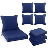 Summsun Outdoor Cushions for Patio Furniture 24 x 24 Inch, Double-Sided Waterproof Backrest and Deep Seat Cushion Set with Removable Cover, Navy, Set of 4