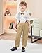 YALLET Toddler Baby Boy Clothes Suit Gentleman Wedding Outfits Formal Dress Shirt+Bowtie+Vest+Boutonniere+Suspender Pants(Z Khaki Print, 9-10 Years)