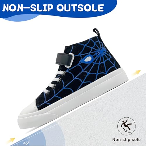 Sharllen Kid Canvas High Top Spider Sneakers Classic Adjustable Strap Lace up Shoes for Boys Girls Casual Tennis Kids Athletic Basketball Running Walking Shoes2