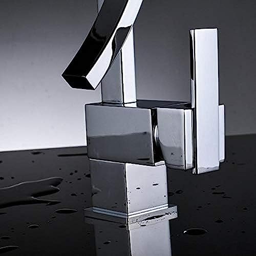 Robinet de lavabo en laiton massif chromé avec jet cascade moderne