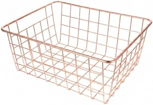 6 Pack Rose Gold Wire Baskets with Handles, Metal Pantry Organizer Bins image 2