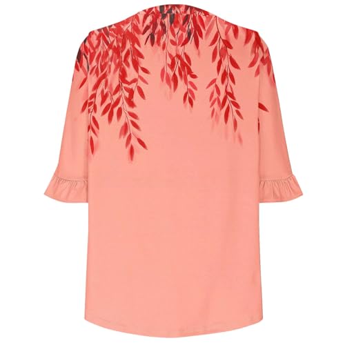 3/4 Length Sleeve Tshirts for Ladies Summer Fall V Neck Floral Graphic Loose Fit Peplum Tops Shirt Women 2025 Y2K3