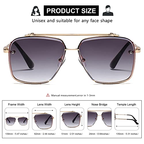 VIA LEECA Trendy Square Aviator Sunglasses for Men Women Retro Metal Gradient Sunglasse4