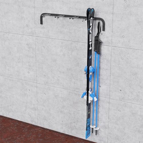 Foto von Skihalterung N3 Wand Skihalter für 4 Paare 83 cm Nordic Walking Trekking Stöcke Skiträger Hakenleiste mit schützender Gummierung zur platzsparenden Aufbewahrung
