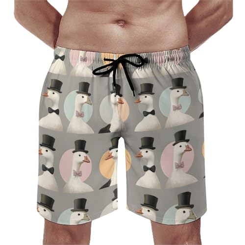 Cool Gentleman Goose Print Mens Swim Trunks, Quick Dry Swim Shorts with Mesh Lining Swimwear Bathing Suits