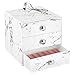 Produktbild mDesign Make-up Organizer  Schminkaufbewahrung mit 3 Schubladen für Lidschatten, Lippenstift & Co.  Kosmetikbox aus Kunststoff fürs Badezimmer  marmorfarben