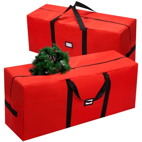 JOIEDOMI Christmas Tree Storage Bag 2 pack - for 7.5 ft Artificial Disassembled Holiday Tree - Heavy Duty 600D Oxford Fabric Waterproof Xmas Tree Bag with Durable Reinforced Handles & Dual Zipper Red