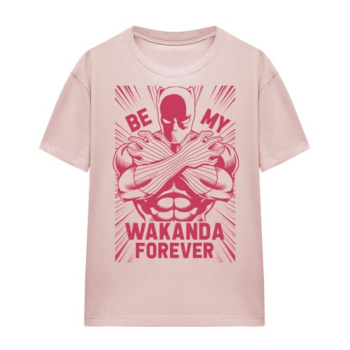 Cotton Soul Marvel Black Panther Be My Wakanda Forever Ladies T Shirt, Powder Rose, Large