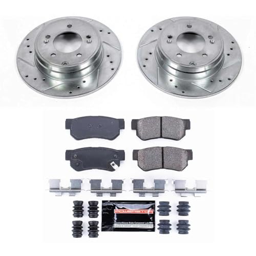 Image of PowerStop Rear Brake Kit for Hyundai Sonata 2006-08 - Drilled and Slotted Disc Rotors with Carbon-Fiber Ceramic Brake Pads Replacement, K5211