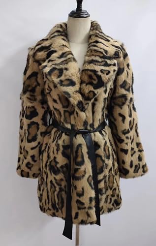 Women's Genuine Rabbit Fur leopard print Coat with Turn-down Collar Warm Fur Jacket Outerwear2
