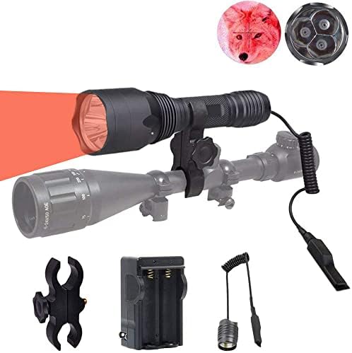 WINDFIRE S10 Predator Varmint Light Kit, 300 Yards 650 Lumen 3 Red LED Long Range Hunting Gear Tactical Flashlight with Scope Mount, Pressure Switch