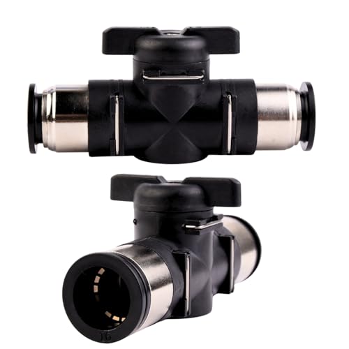 2 Stück Pneumatik Steckverbinder Luftdurchfluss-Regelventil mit geradem 16mm Pneumatischer Kugelhahn mit Absperrhahn für Schnellen Anschluss von Luftleitungen