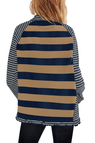 Panadila Womens Long Sleeve Striped Shirts Turtleneck Raglan Shirt Cute Color Block Tunic Tops Loose Pullover Top2