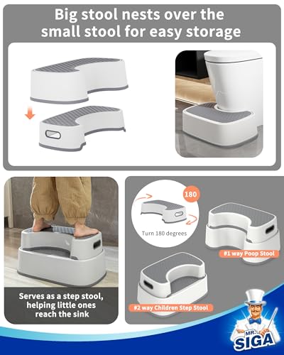 MR.SIGA Taburete para Inodoro para Adultos, Taburete de baño Resistente, escalón Antideslizante para Inodoro, escalón para niños pequeños, Beige,Gris Oscuro - imagen 4