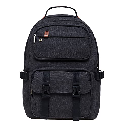 KAUKKO Vintage Casual polyster and Leather Rucksack Backpack(20-2-BLACK)