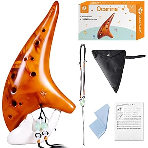 Genround Ocarina, 12 Hole Alto C Zelda Ocarina, Unique Natural Smoked Ocarina, With Beginner's Study Instruction and Protective Bag, Includes Lanyard & Wipe, Collectible, Gift Ideas(Amber) Cover