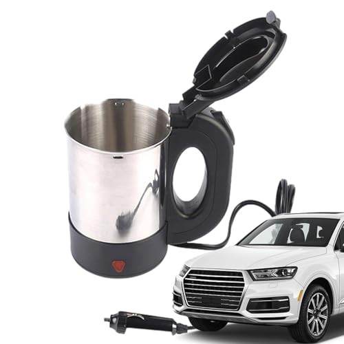 Hervidor Eléctrico de Viaje - Acero Inoxidable 17x11,5x17 Cm (600 g) | Taza de cocina portátil para café y té, modo de apagado automático, de sellado para alimentos para uso en