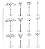 YOVORO 12 aretes de tuerca de oro de 18 quilates con parte trasera plana de 16 G, 18 g, para mujer, acero quirúrgico, aretes para cartílago, hipoalergénicos, circonita cúbica, tragus, hélice, labret