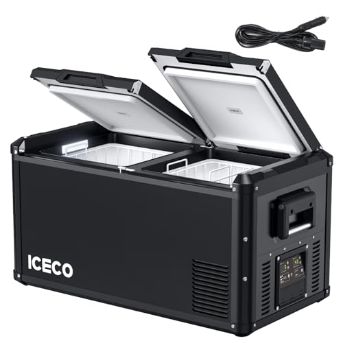 ICECO VL75ProD 12V Refrigerator, Dual Zone Portable Fridge with SECOP Compressor, Multi-directional Lid, 0-50&deg;F, Dual USB 12/24VDC&110-240VAC, Car Refrigerator For Car, Camping, RV | With EC Cord