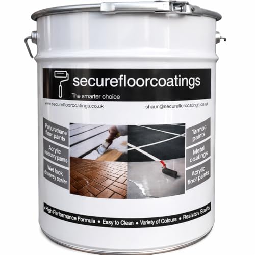 Secure Floor Coatings Fast Dry Tarmac Paint 20L Suitable For Driveways, Line Marking,Concrete, Waterbased, Great for Renovating Tarmac (20L, Black)