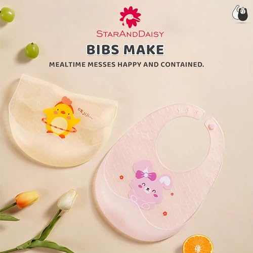 Image of StarAndDaisy Reusable Silicone Bib for Baby with Adjustable Buttons for Mess-Free Feeding