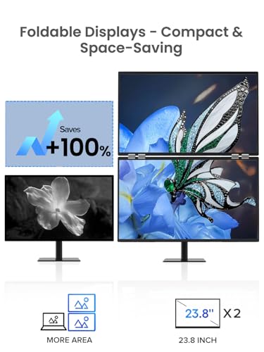 Image of QLED Portable Dual Monitor 23.8 inch 100Hz FHD 1080P Stacked Monitor - 125% sRGB Dual Vertical Displays for Coding /Gaming /Trading, USB-C HDMI Laptop Screen Extender