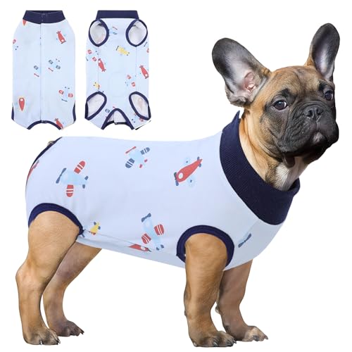 Image of SAWMONG Recovery Suit for Dogs Female Male, Breathable Dog Onesie Body Suit After Surgery Spay Neuter, Professional Pet Surgical Suit, Substitute Pet E-Collar Cone (Blue, XS)