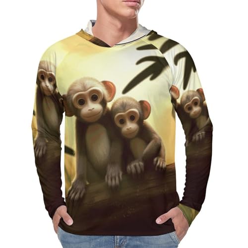 Men's Sun Shirts UPF 50+ Rash Guard Long Sleeve Sun Protection Hoodie Cute Couple Monkey Lightweight Shirt XL White4