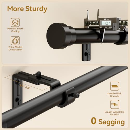 Image of YaFex Curtain Rods 32-170 Inch, Heavy Duty 1 Inch Adjustable Curtain Rod for Windows, Black Extra Long Window Treatment Rods, Modern Design, Easy Installation