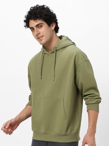 Image of Urbano Fashion Men's Cotton Solid Oversized Hooded Neck Sweatshirt