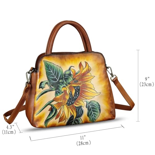 Image of Genuine Leather Handbag for Women Hand Painted Leather Top Handle Satchel Handmade Crossbody Purse