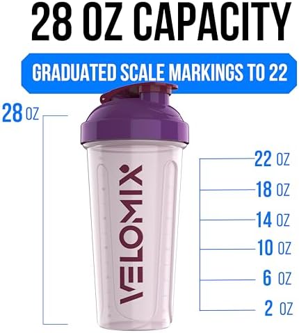VELOMIX 2 Pack 28oz Protein Shaker Bottle for Protein Mixes, Purple Mix - 3