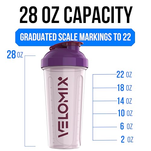 Image of VELOMIX -2 Pack- 28 oz Protein Shaker Bottles for Protein Mixes - 2x Wire Whisk | Leak Proof Shaker Cups for Protein Shakes and Pre Workout | Protein Shaker Bottle Pack (B7) Purple Mix