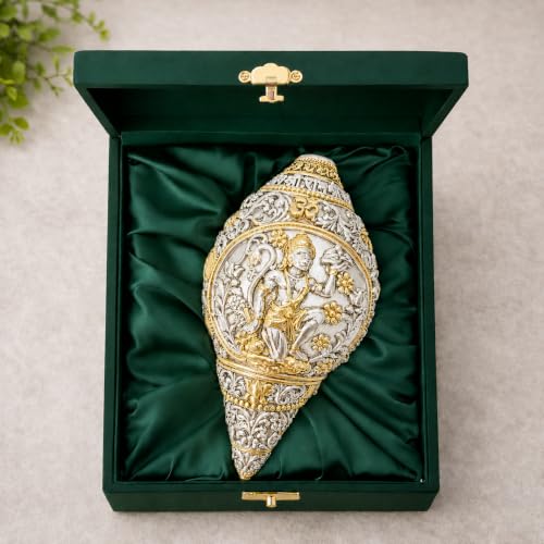 Image of 999 Silver & 24K Gold Plated Hanuman Shankh - 4.6 Inch Showpeice | Bajrangbali Dual-Tone Conch Shell for Puja Room, A Decorative Hanuman Gift