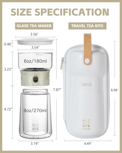 Image of ZENS Cool Glass Teapot with Infuser, Smart One Touch Tea Maker for Loose Tea Diffusers with Insulated Mug and Portable Tea Kits, Enchanted Teapot Alternatives for Tea Lover Gifts