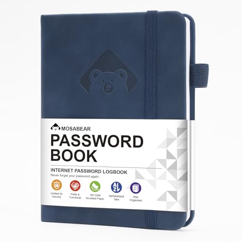 Password Book with Alphabetical tabs Internet Address Organizer Logbook Small