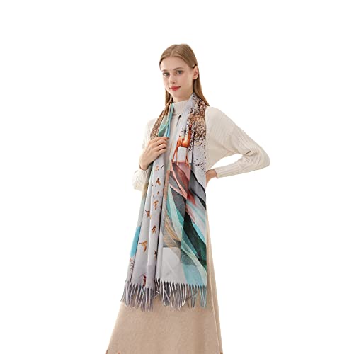 Cutewing Pashmina Scarf Shawl Wraps For Women Fashion Tree Life And Elk Printed Scarves Warm Cashmere Blanket Scarf For Festival Christmas Gift #TOP9