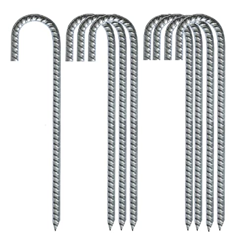 MIN-XL Verzinkte Bewehrungspfähle, robust, mit Gewinde, Bodenankerpfähle zur Befestigung von Wasserrohren, Zeltheringen und Gartenzaunpfähle, silberfarben, 30,5 cm (8 Stück) Cover