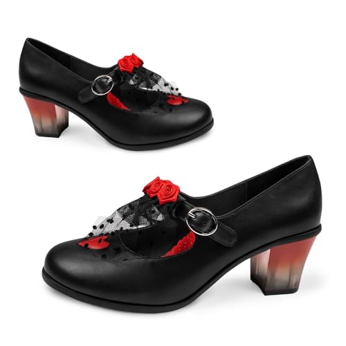 Image of Hot Chocolate Design Artistic Women's Mid Heel Strap Pumps | Block Heel Design, Vegan Faux-Leather Upper, Padded Footbed, Buckle Closure, Occasion Pumps for Women
