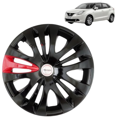 Image of PRIGAN Baleno (Delta & Sigma Only) Black Red 15 Inch Wheel Cover for Maruti Baleno (Set of 4 Pcs) (Press Fitting) Model- Ertiga T1 BRed 15