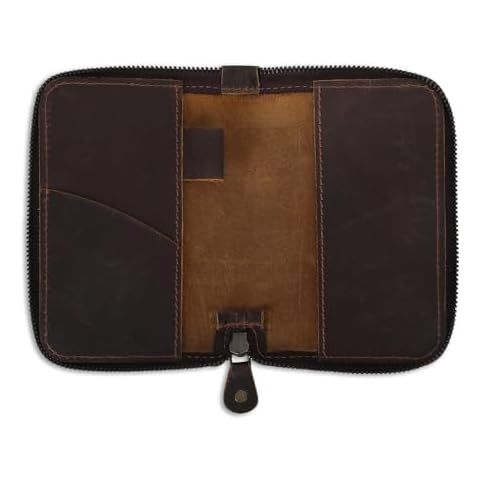 CestAntiQ Zippered Leather Journal Cover Compatible with Moleskine Cahier TWONE Original Kraft Elan Pitch Black Pocket Size 3.5 x 5.5 for Field Notes Notebook Memo Books with Pen Holder Handmade Brown Cover