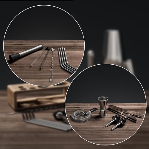 Cocktail Shaker Set Boston mit Ständer & Rezeptbuch: Premium Edelstahl Bar Cocktailset Cocktailshaker Messbecher Strohhalme Barlöffel Stößel | Barkeeper Barset Cocktail-Zubehör Geschenk Frauen Männer
