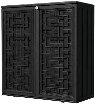 Mrosaa Outdoor Storage Cabinet Waterproof with Shelf,Resin Storage Sheds Outdoor Cabinets for tub Towels/Chemicals/Grill Items/Patio/Garden/Backyard, Size 34.3''L*15''W*36.2''H（Black）