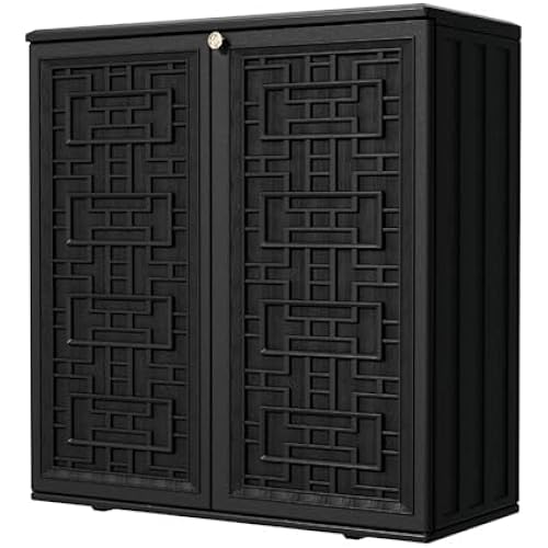 Mrosaa Outdoor Storage Cabinet Waterproof with Shelf,Resin Storage Sheds Outdoor Cabinets for tub Towels/Chemicals/Grill Items/Patio/Garden/Backyard, Size 34.3''L*15''W*36.2''H（Black）