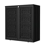 Mrosaa Outdoor Storage Cabinet Waterproof with Shelf,Resin Storage Sheds Outdoor Cabinets for tub towels/chemicals/grill items/Patio/Garden/Backyard, Size 34.3''L*15''W*36.2''H（Black）