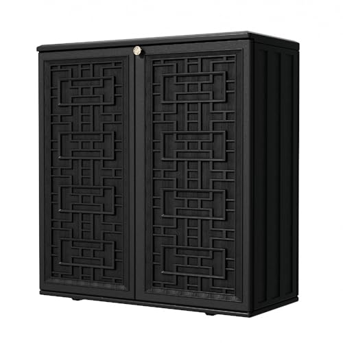 Mrosaa Outdoor Storage Cabinet Waterproof with Shelf Resin Storage Sheds Outdoor Cabinets for tub Towels/Chemicals/Grill Items/Patio/Garden/Backyard Size 34.3L*15W*36.2HBlack