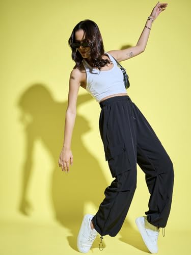 Image of Buynewtrend Women Loose Fit Parachute Trousers | High Waist Cargo Trouser Pant